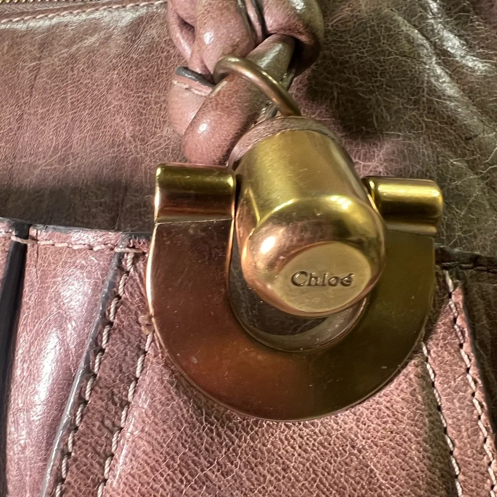 Chloe Heloise Brown Distressed Leather Shoulder Bag with Gold Accents Vintage - Picture 5 of 15